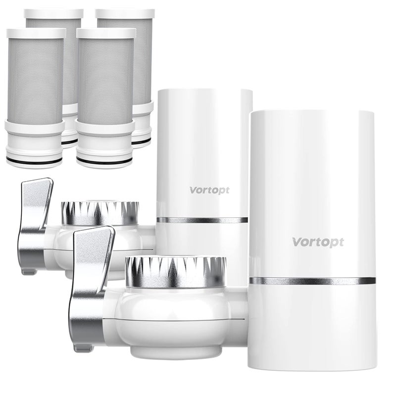 Vortopt 2 Faucet Water Filter for Sink, Rapid Flow - 400 Gallons Faucet Mount Water Filtration System for Tap Water, NSF Certified Reduces Chlorine & Bad Taste with 4 Replacement, T1 - Image 1